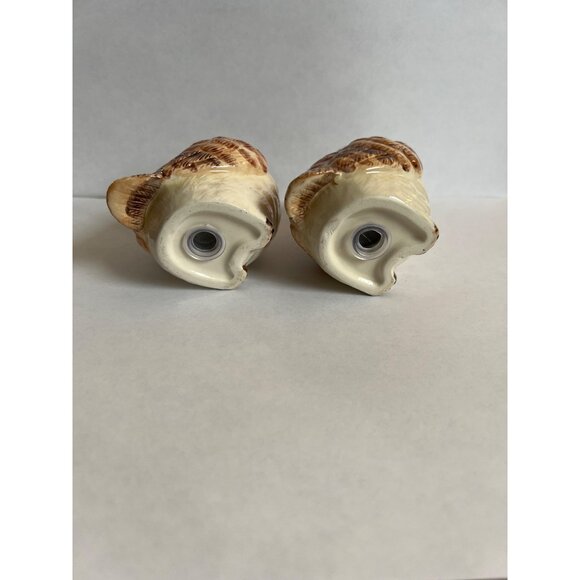 Vintage Ceramic Owl Salt & Pepper Shakers Hand-Painted Brown & Cream Collectible - Picture 5 of 5